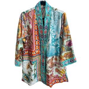 Johnny Was Reversible Kimono Jacket Silk Filaree Gillian Mix Sz S Embroidered